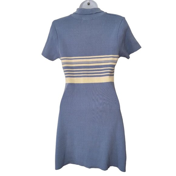 Vintage Rampage Blue Yellow Striped Knit Polo Sweater Rugby Dress M - Picture 7 of 7